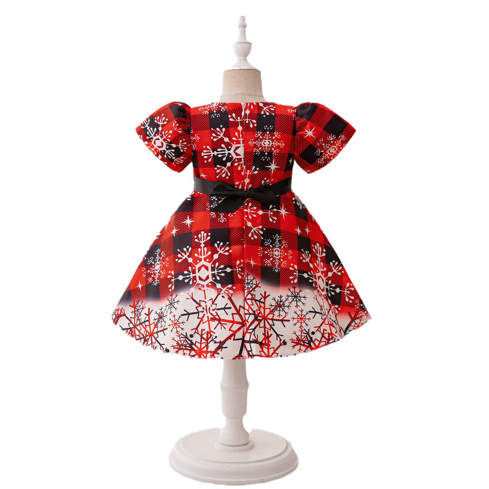 Nuevo vestido de niñas vestido de princesa manga de burbuja de placas florista fiesta de Navidad vestido rojo