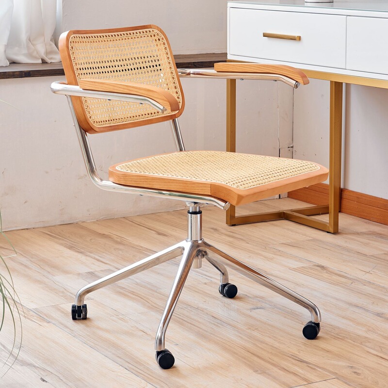 Computer Chair for Home Use, Vintage Office Chair for Study Room and Bedroom, Suitable for Long Sitting, Study Desk Chair, Rattan Adjustable Vintage Swivel Chair