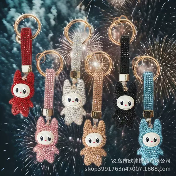 New Fashion Cartoon Soft Clay Plush Keychain with Diamonds, Cute and Personalized Q Version Doll Keychain Hanging