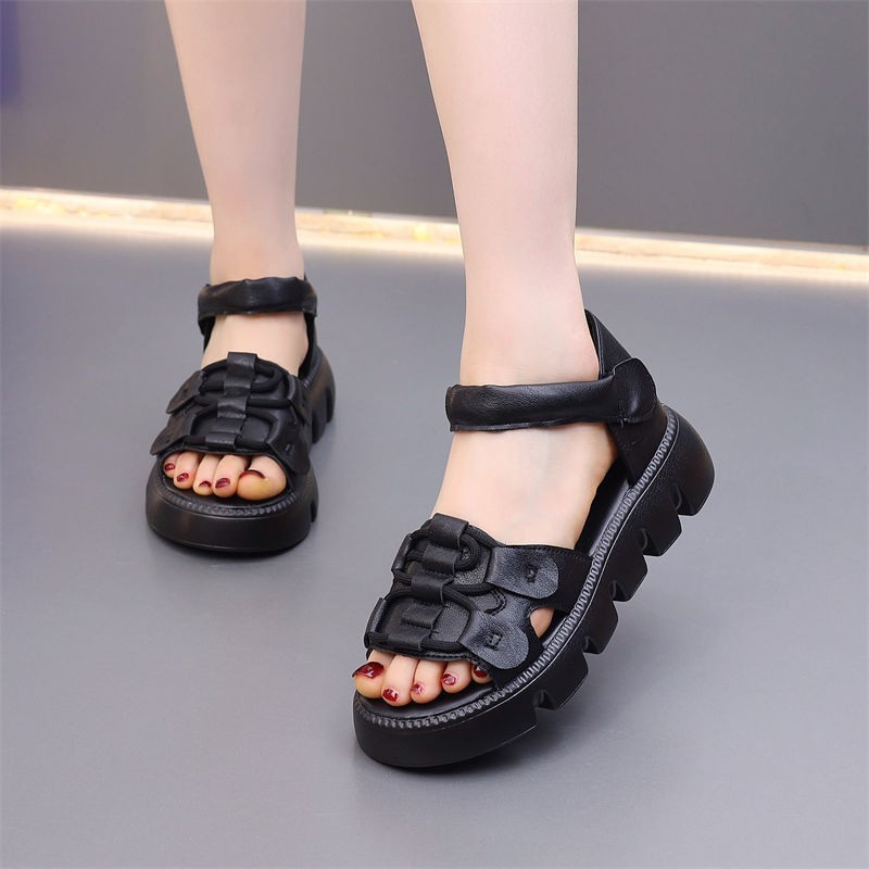 Moda de verano nuevo velcro sandalias de mujer zapatos de playa casuales antideslizantes zapatos de muffin cómodos zapatos romanos