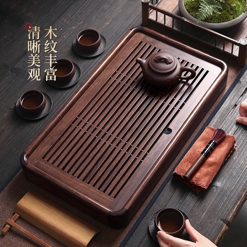 家用黑檀木实木茶盘茶台茶海 简约办公室盛水蓄水小茶台水杯托盘|undefined
