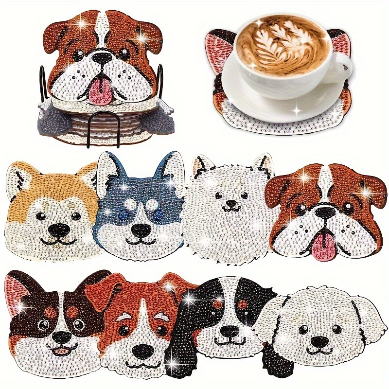 Ventas transfronterizas calientes de 8 piezas de conjunto de cojín de taza de arte de diamante, con soporte, pequeño conjunto de pintura de diamante, adecuado para adultos