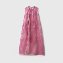 欧根纱提花真丝无袖连衣裙100%桑蚕丝宽松长裙a字裙背心裙