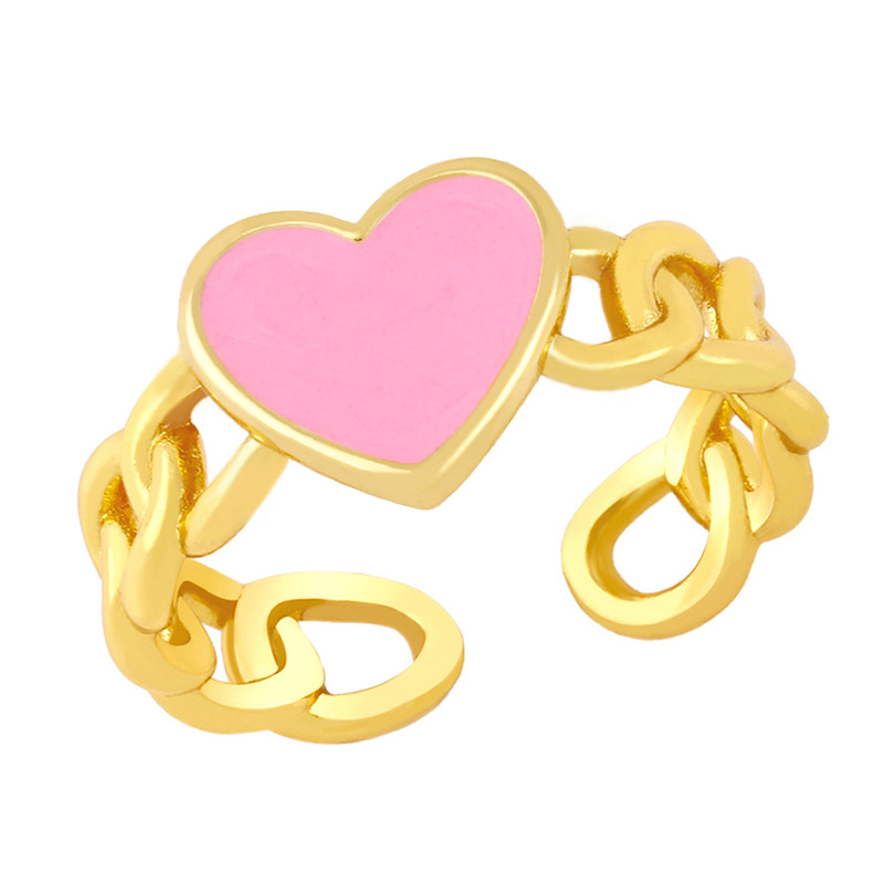 Fashion Dripping Oil Chain Heart Copper Ring Wholesale Nihaojewelry display picture 6