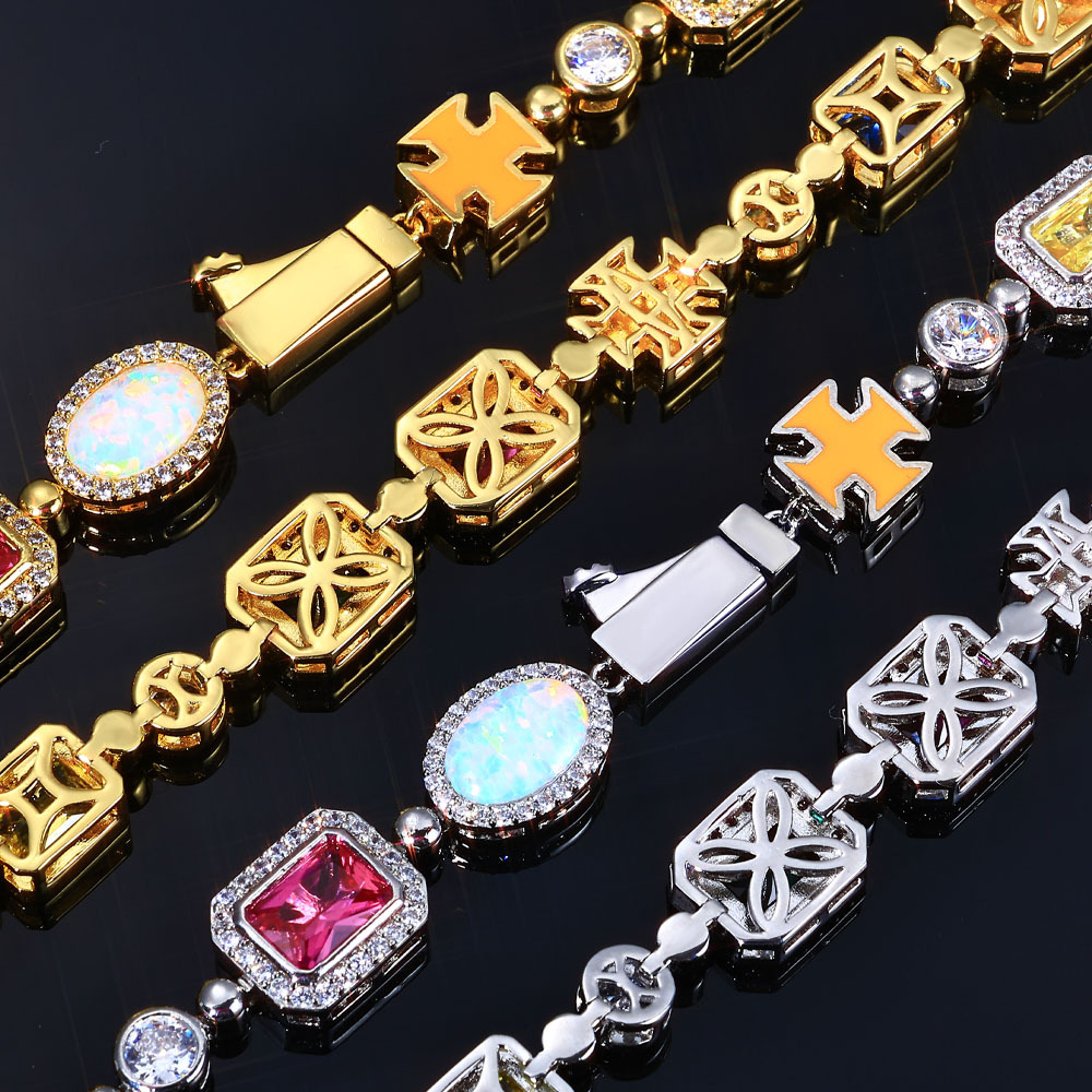 ヒップホップクロスボーダーカラフルな宝石レディースジュエリーネックレスチェーンジュエリーハイエンドジルコンメンズネックレス卸売