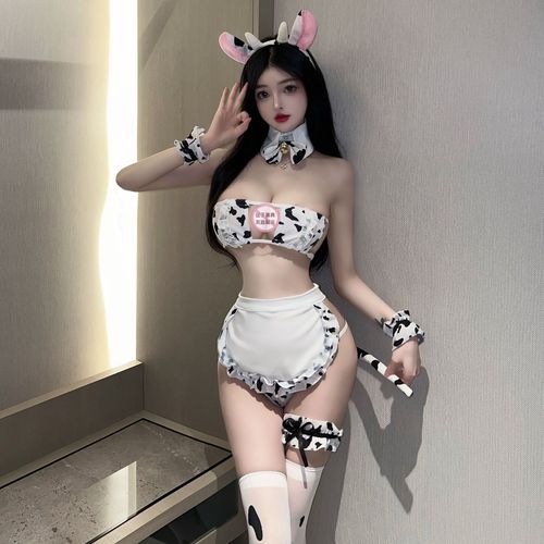 Factory-style cow print three-piece set, playful lingerie set, playful temptation, cross-border clothing, hot manufacturer