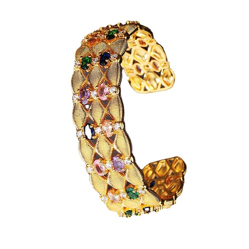 European and American trendy personalized women's colored stone bracelets plated with 18k gold and inlaid with colored zircon bracelets open accessories wholesale