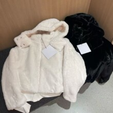 高版本原版肯豆同款兔毛环保皮草连帽毛毛拉链短加厚奶油外套上衣