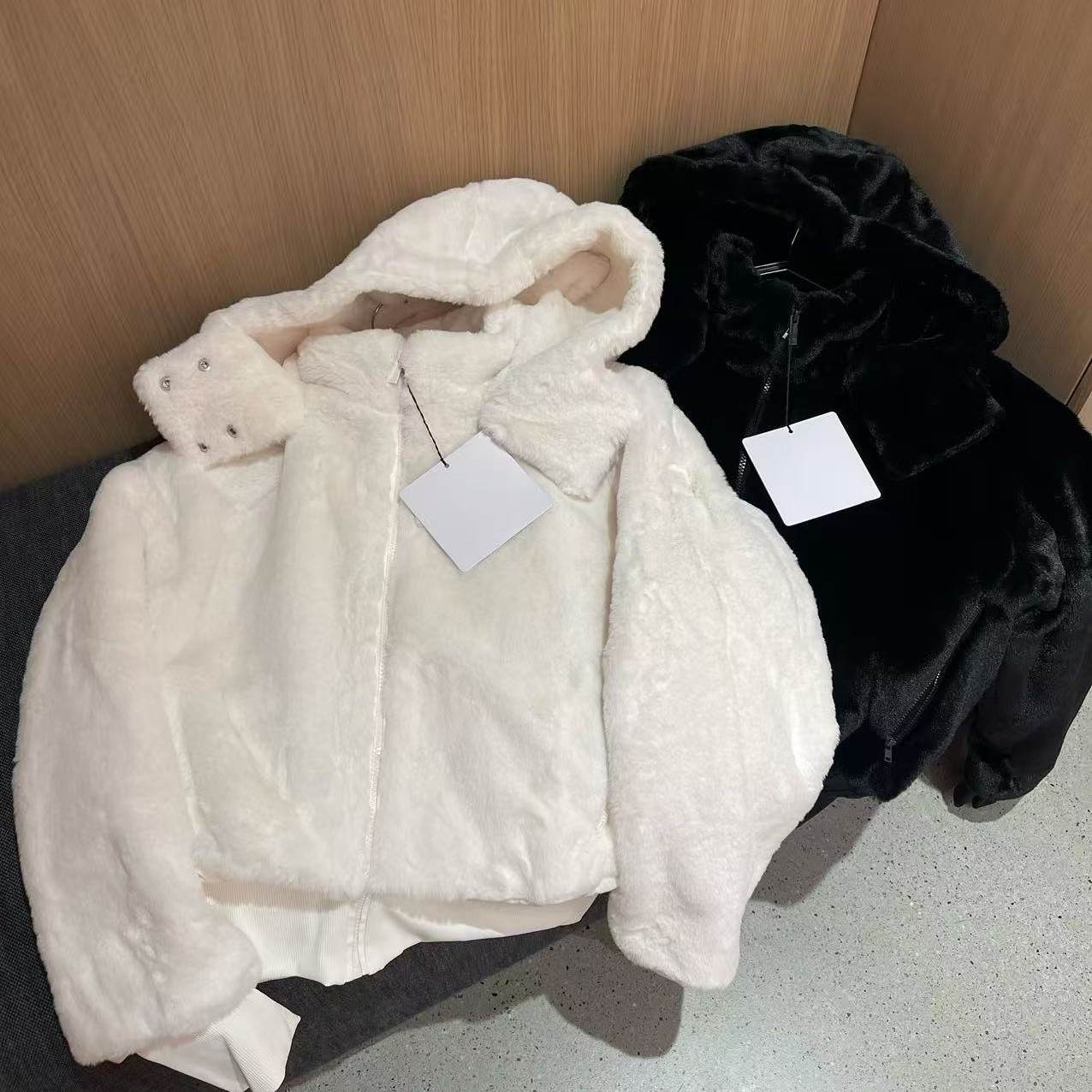 高版本原版肯豆同款兔毛环保皮草连帽毛毛拉链短加厚奶油外套上衣