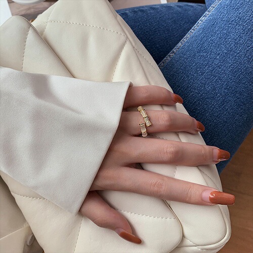 Backgammon Bamboo Ring Women's Fashion Personality High-end Cat's Eye Open Ring Light Luxury Internet Celebrity Index Finger Ring