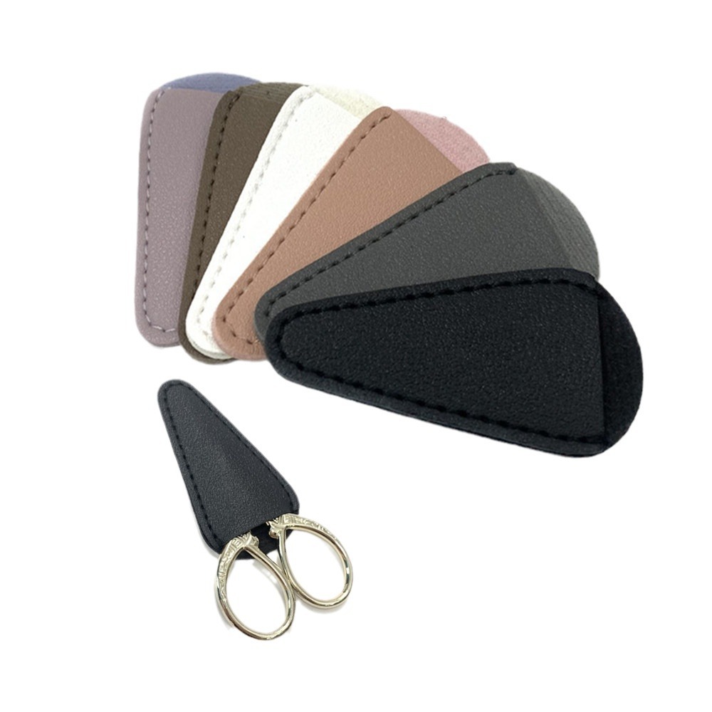 En stock tijeras de pelo nariz cubierta de cuero con seis colores imprimible logotipo tijeras de cejas cubierta protectora tijeras de barba tijeras cruzadas cubierta de almacenamiento