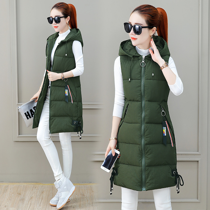 2026 New Style down Cotton Vest for Women, Mid-Length Hooded Korean Style Student Winter Vest Jacket Bf Vest