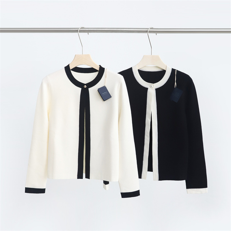16-Gauge Yangtze Yarn All-Wool Elegant Chanel-Style Color-Block Round Neck Knit Cardigan New Sweater Coat 9011