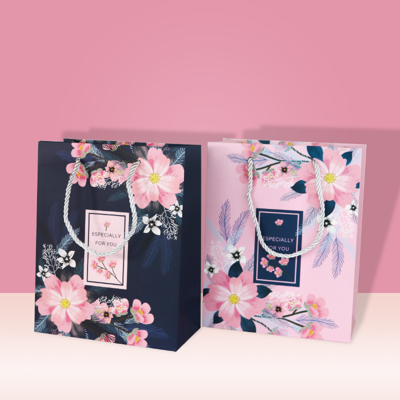 卡通牛皮纸手提袋加厚粉色礼品袋纸袋节日送礼包装袋服装店抽绳袋