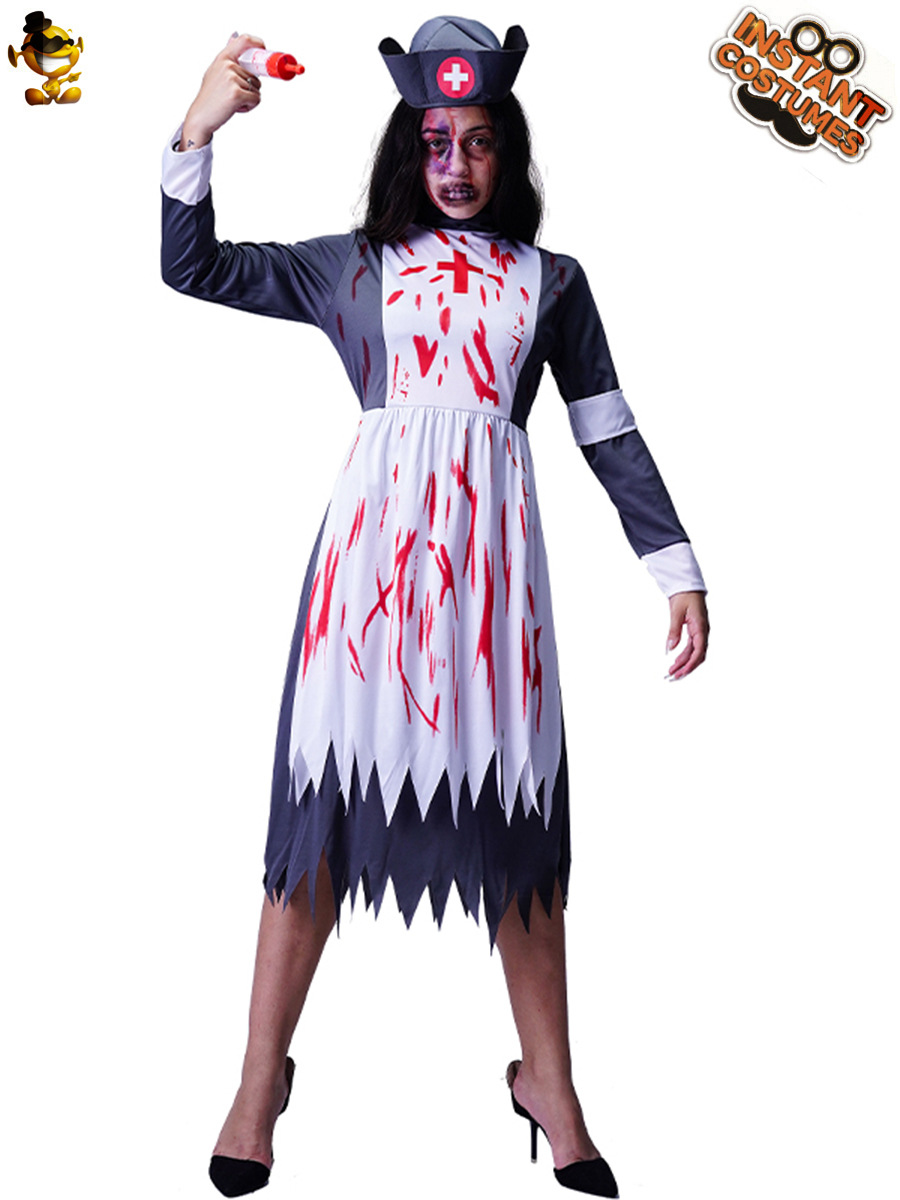 Traje de Halloween de las mujeres Zombie mancha de sangre traje de enfermera Zombie chica doctor fiesta traje de rendimiento de la etapa