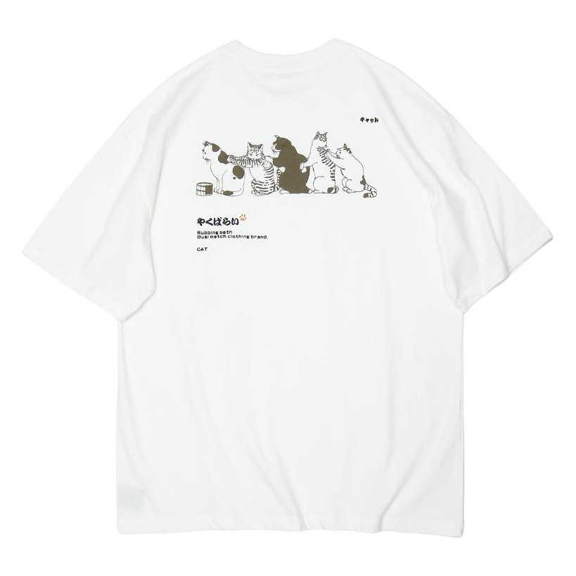 Vertical de los hombres de estilo japonés divertido maullido de gato camiseta 2020 nueva marca de moda ins suelta Harajuku estilo pareja camiseta verano