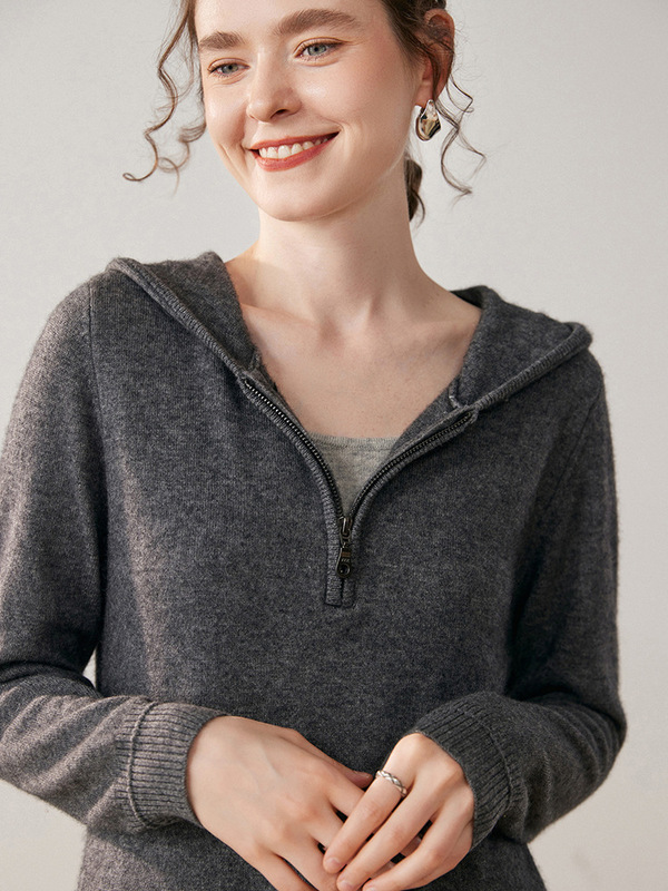工厂批发秋冬新款假两件连帽100%纯山羊绒衫女针织打底衫女毛衣女|undefined