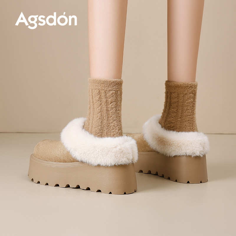Botas de nieve de fondo grueso para mujeres 2025, nuevos zapatos de invierno de lana de borken, zapatos de algodón de un pie bajo