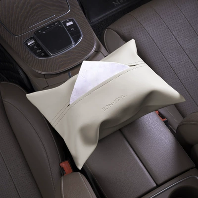 Nordic Ins Style Tissue Box Car Creative Paper Box Hanging Sunshade PU Leather Car Multifunctional Tissue Bag (Car tissue box/set) - light-beige