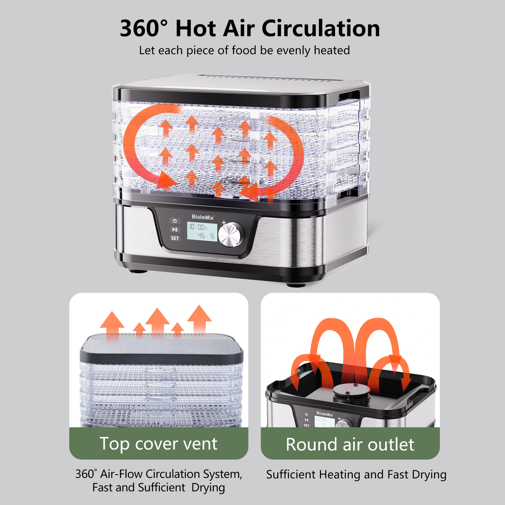 Deshidratador de Alimentos Doméstico de Acero Inoxidable para Cocina