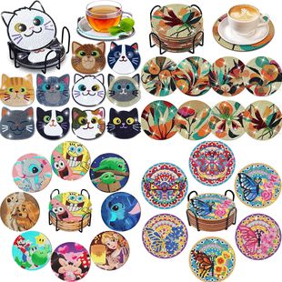 Diamond Painting Coaster Round Cork Bottom Placemat Mandala Stickers Diamond Painting diy Handmade Undersea Animal Butterfly