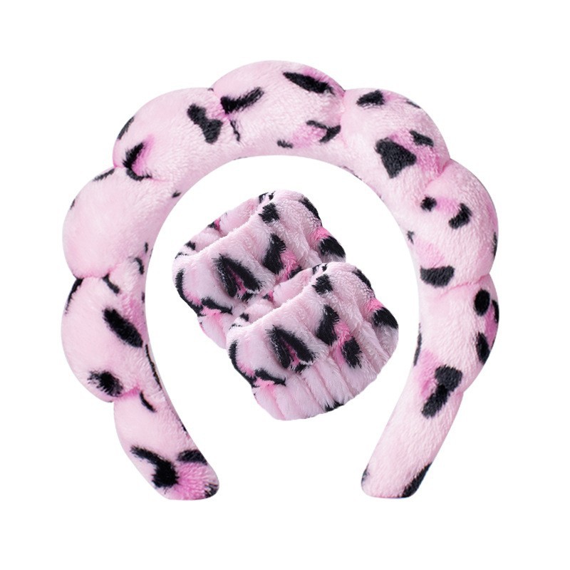 로즈 레오파드 프린트 헤어밴드 + 손목밴드 2개 (솔기 부분에 고무줄 3개)