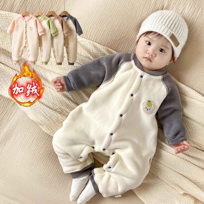 Newborn Winter Jumpsuit Outing Clothes Baby Autumn and Winter Double-Sided Velvet Thickeneded Baby Warm Long-Sleeved Robe