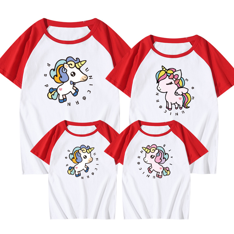 Lemond 2021 new pure cotton parent-child short sleeve family summer round neck Unicorn T-shirt