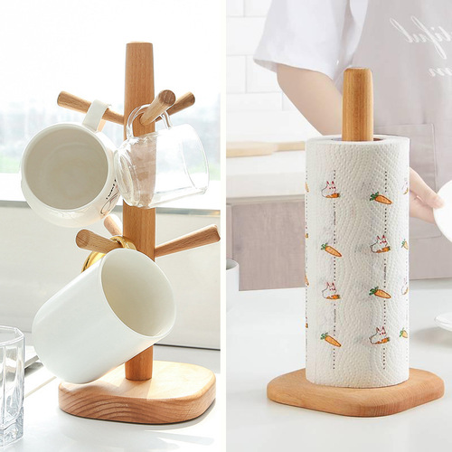 Creative wooden cup holder, beech cup holder, jewelry holder, paper roll holder, six-claw storage rack, tea cup upside down drain cup holder