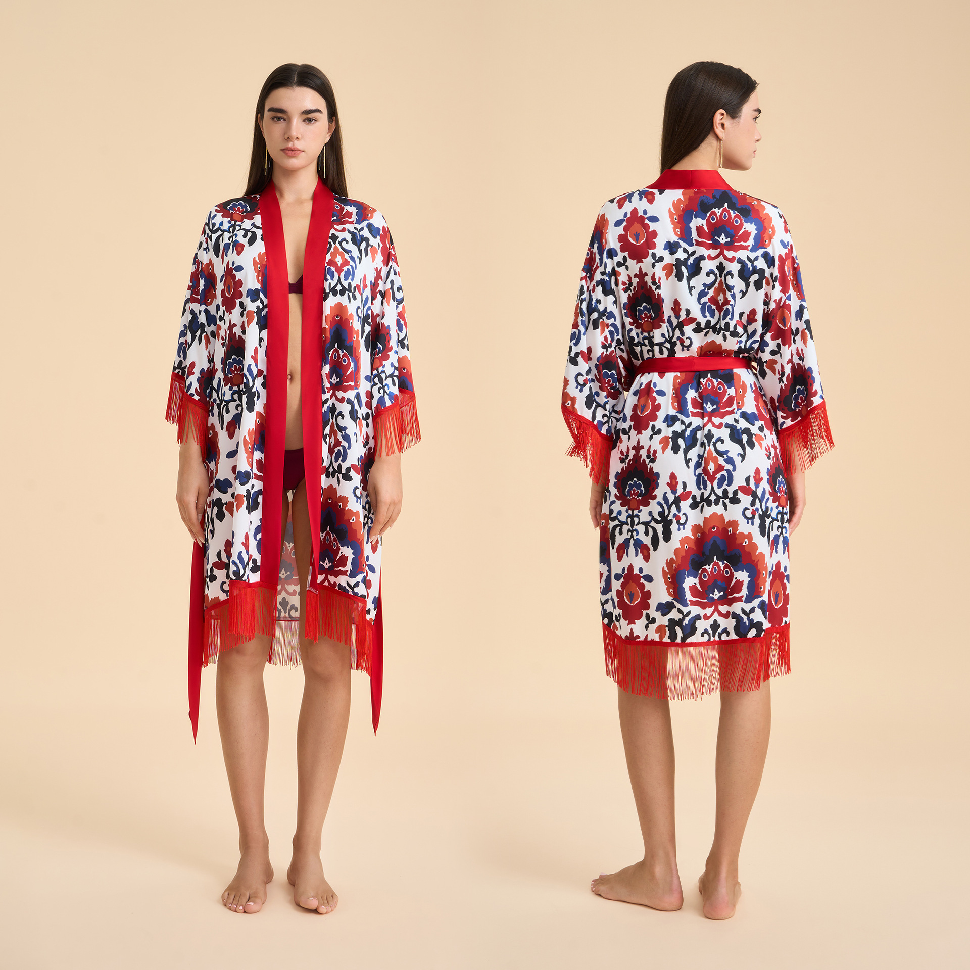 Europa y los Estados Unidos de verano nuevo satén de chiffón impresión de bordillos vestido corto suelto y cómodo vestido de dormir WP3956