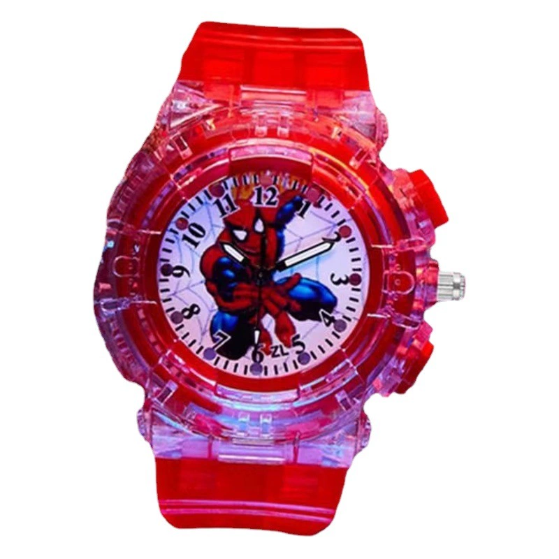 Человек-паук светящиеся Детские часы мультфильм аниме светящиеся флэш-часы мальчик указатели Красочные флэш-часы