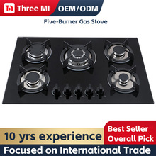 Glass Stainless Steel Cast Iron Frame Five Burner Gas Stove