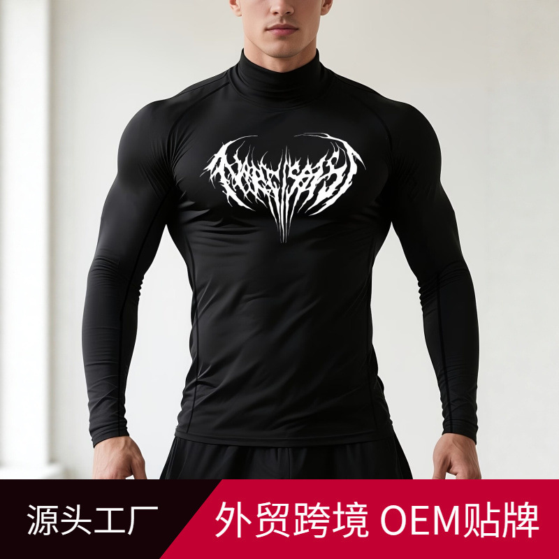 Men's Quick-Drying High-Neck Sweatshirt T-Shirt, Moisture-Wicking and Elastic Fitness Top Suitable for Running and Leisure