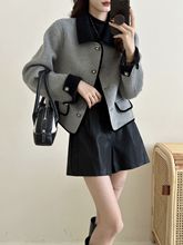 小香风金属扣双面尼大衣女短款小个子设计感高级精致外套