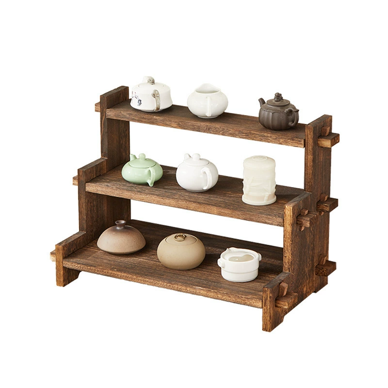 Multilayer tea set, teapot, tea cup from natural wood, storage system