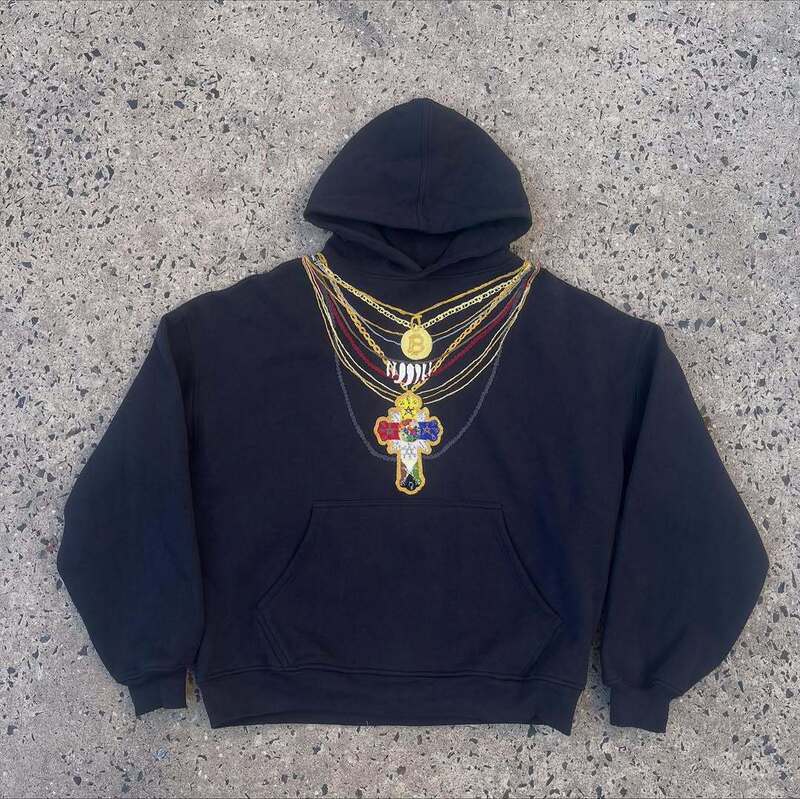 Autumn and Winter New Cross-Border Pullover Hooded Sweatshirt Dark Style Embroider Pattern Stylish Niche Street Ins Trend