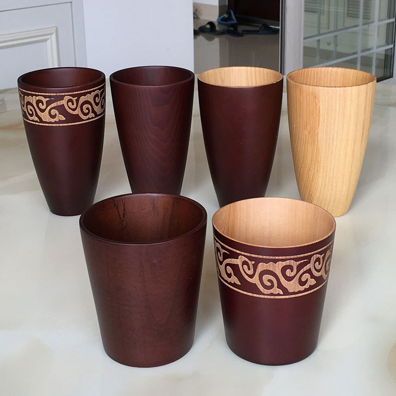 Fábrica directa creativa taza de té chino cilíndrico práctico taza de madera anti-escaldado taza de madera al por mayor gran cantidad de descuento