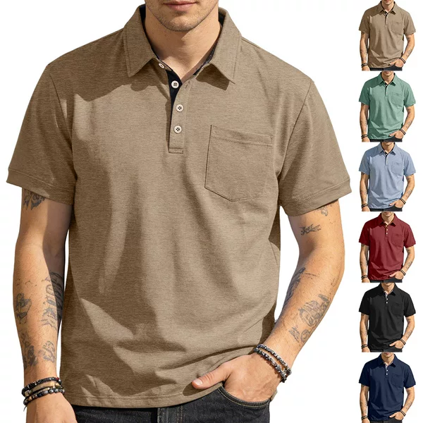 New Cross-Border European and American Summer Men's New Solid Color Lapel Short-Sleeve Polo Shirt, Casual T-Shirt for Men