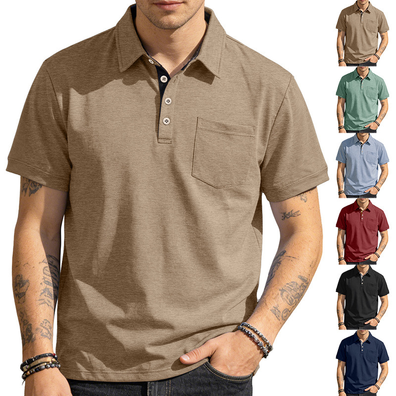 New Cross-Border European and American Summer Men's New Solid Color Lapel Short-Sleeve Polo Shirt, Casual T-Shirt for Men New Cross-Border European and American Summer Men's New Solid Color Lapel Short-Sleeve Polo Shirt, Casual T-Shirt for Men