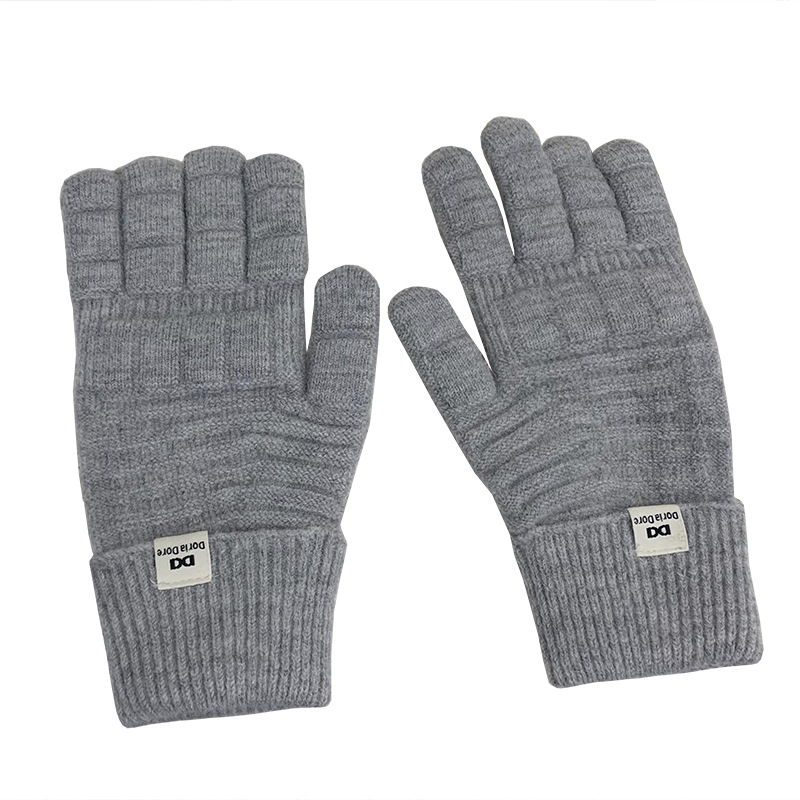 Guantes de punto de invierno nuevos guantes de montar de cinco dedos de color sólido de waffle caliente coreano