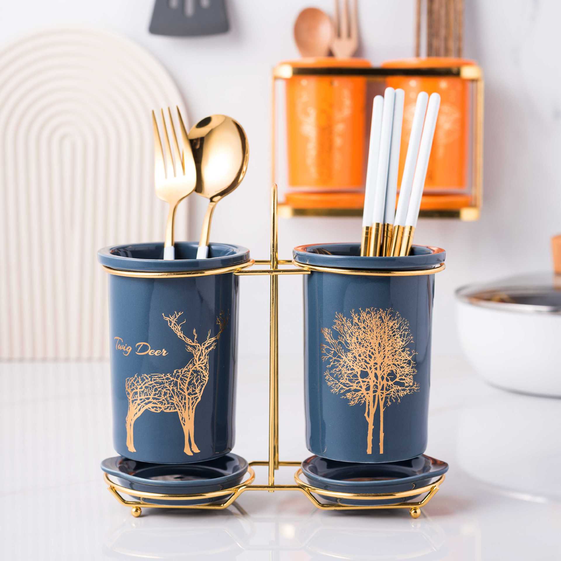 Light luxury chopstick basket ceramic chopstick tube kitchen chopstick spoon storage box bucket drain chopstick cage household storage rack