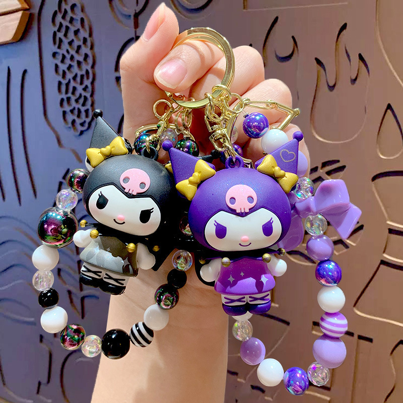 Authentic Cartoon Sanrio Beaded Bracelet Keychain Creative Kuromi Car Bag Keychain Doll Pendant