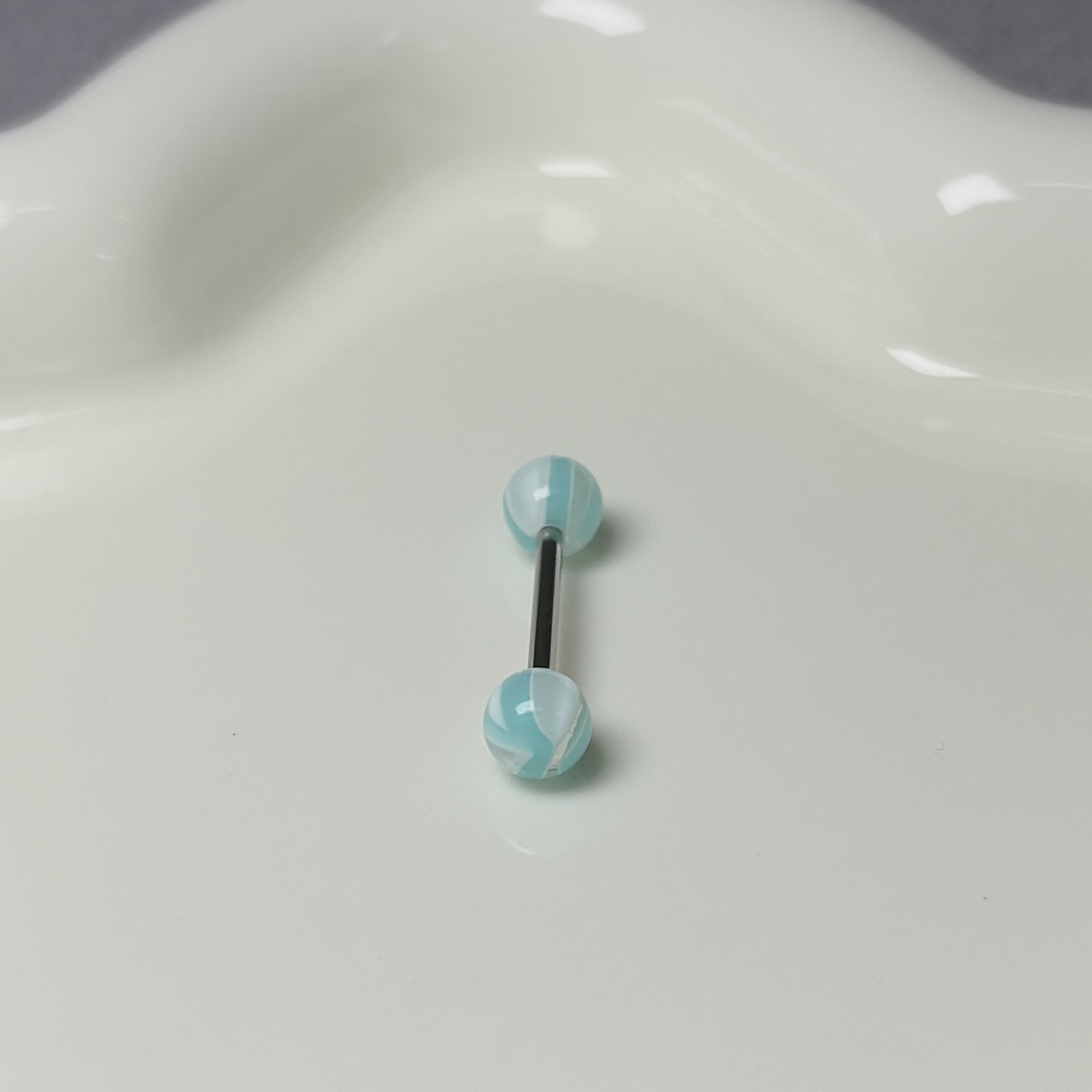 Blue Acrylic Tongue Ring with Steel Titanium External Thread Design, Niche Tongue Piercing Jewelry for Sweet and Spicy Girls detail image 2