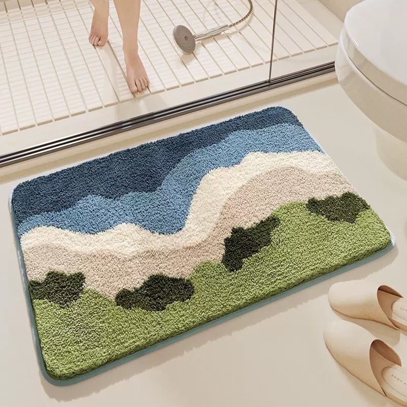海洋仿羊绒地垫浴室加厚吸水脚垫耐脏防滑易打理厕所卫生间地垫|undefined