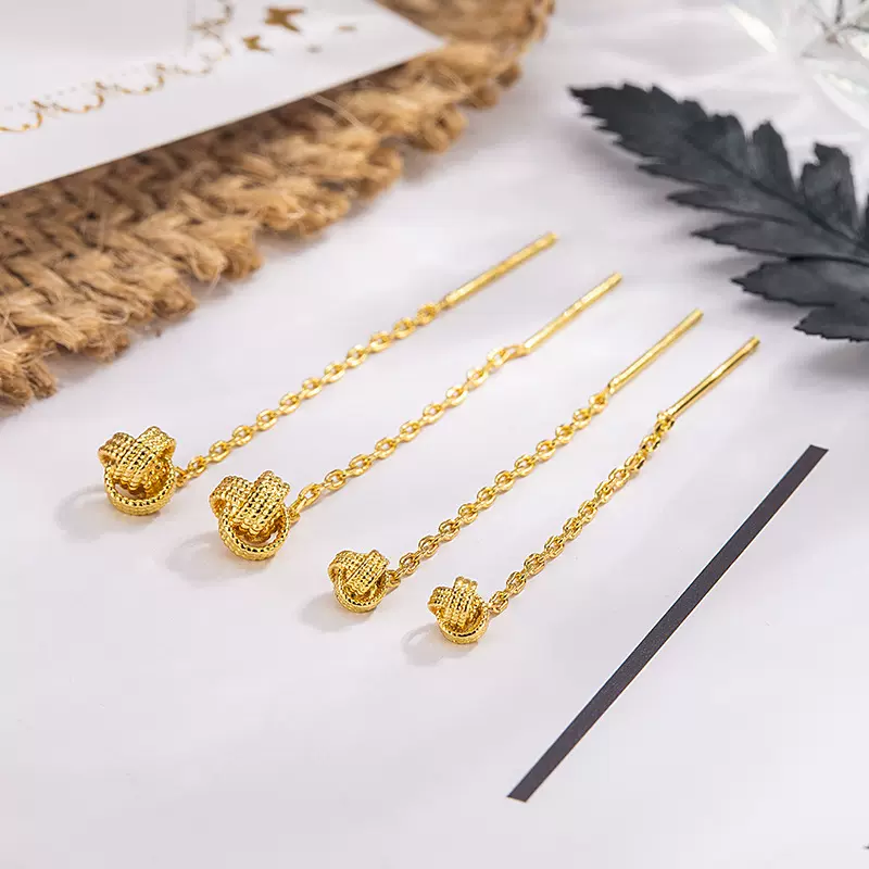 金色如意同心结耳线女生2025新款爆款长款流苏显脸小耳环耳钉