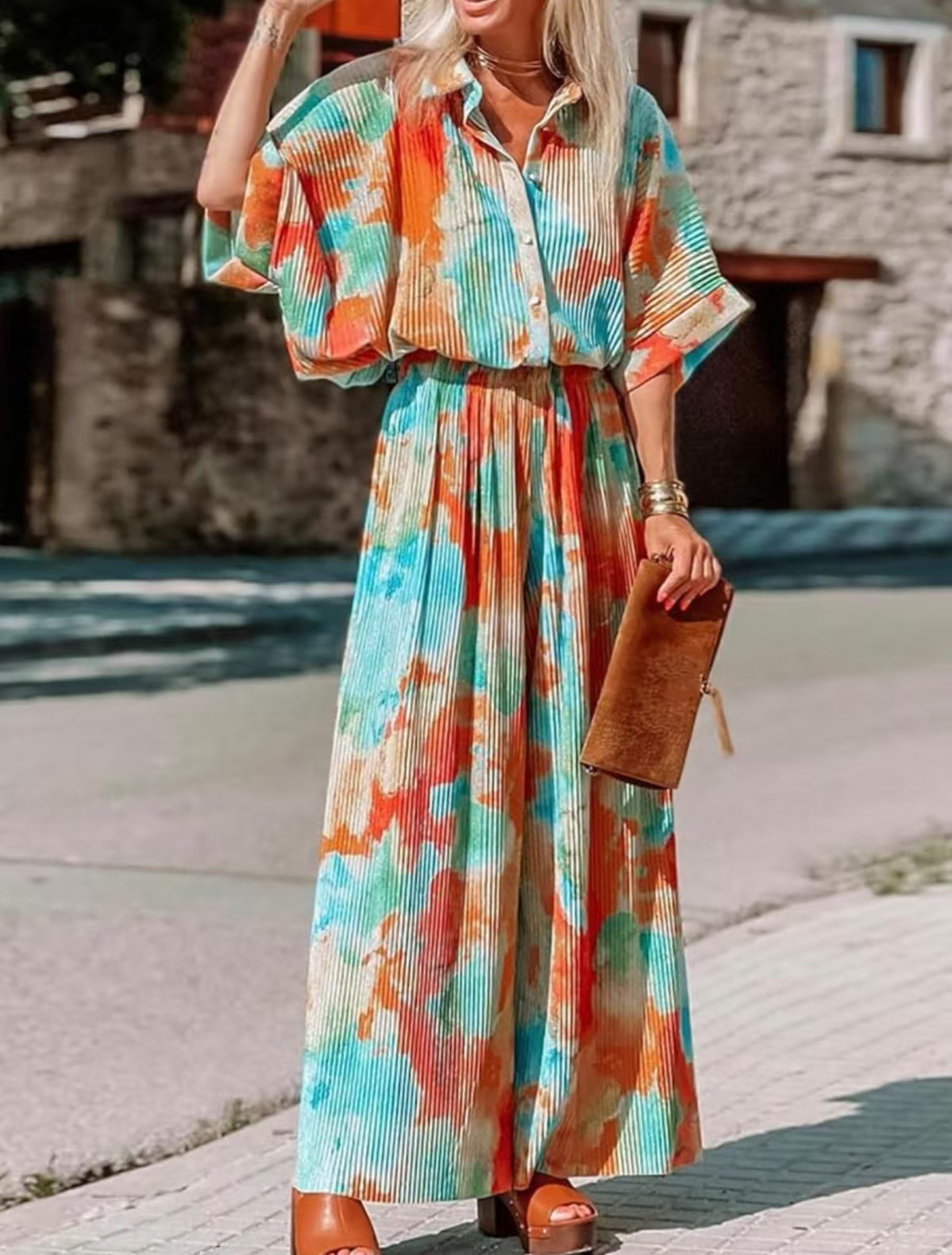Conjunto de Ropa de Casa con Estampado para Mujer de Poliéster para Invierno