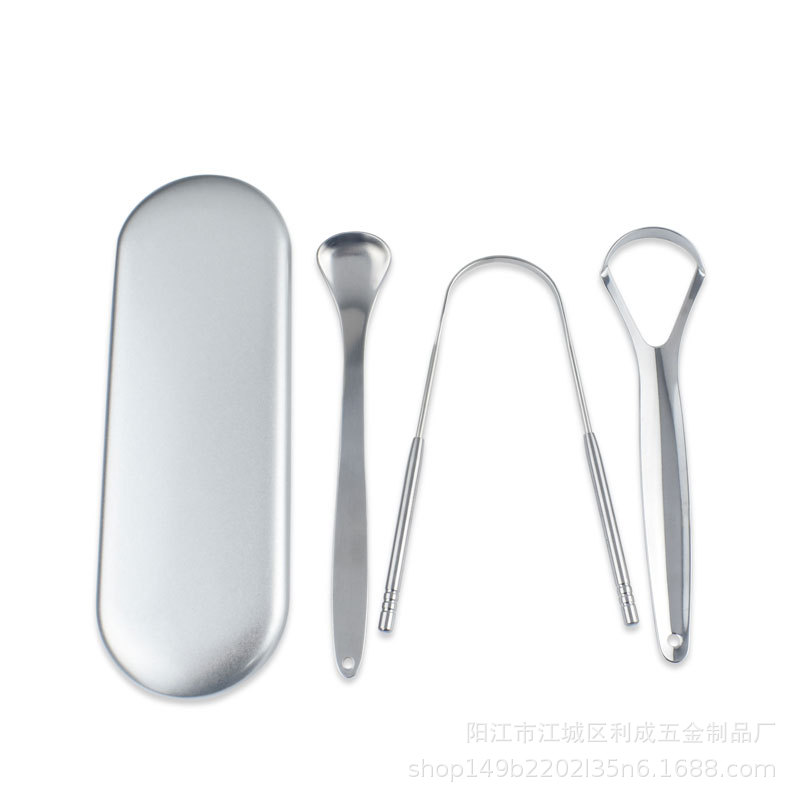 Limpiador de lengua de acero inoxidable - Raspador y limpiador de biofilm lingual