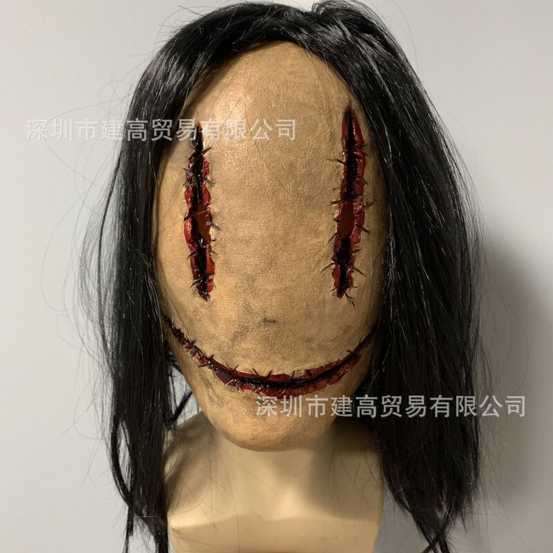 Cross-border Faceless Haunted House Dress-up Props Halloween Horror Sewing Female Mask cos Sadako Pen Fairy Headset Wig