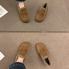 日系复古森女风内增高博肯鞋女加绒2024秋冬新款保暖棉鞋女鞋豆豆