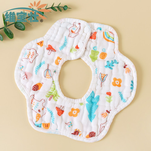 Supply of baby gauze petal bib 6-layer baby plum blossom bib 360 rotating children's saliva towel